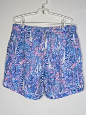 Lilly Pulitzer Capri Boca Blue It's a Sailabration Mens Swim Trunk L